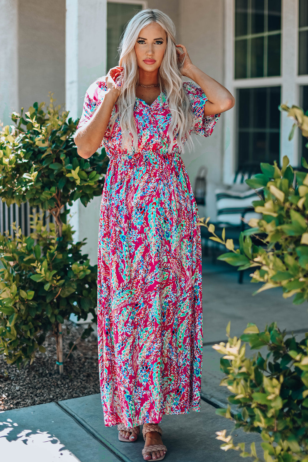 Wrap V Neck Floral Maxi Dress eAura