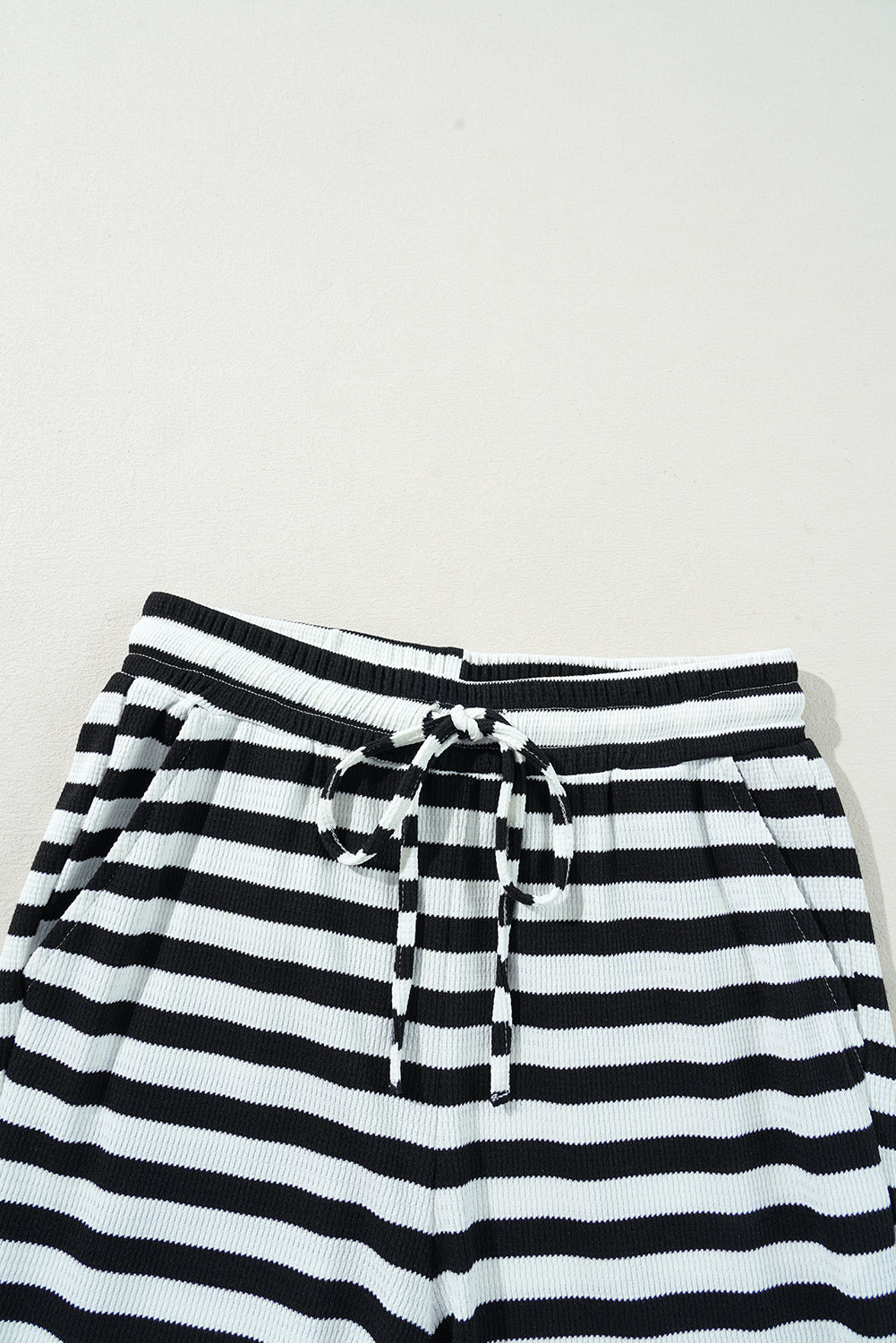 Black Stripe Lace-up Waist Casual Flared Trousers BB Fashion Outlet