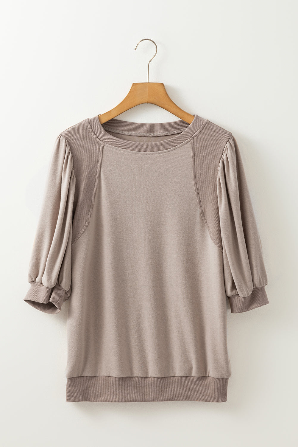 Goat Half Lantern Sleeve Solid Colour Pullover Top eAura