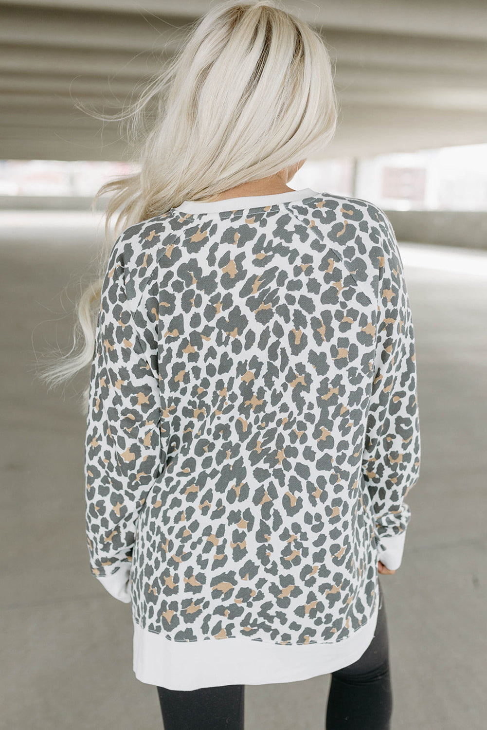 White Printed Solid Trim Leopard Print Top eAura
