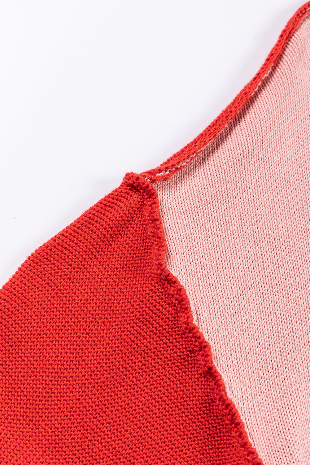 Pink Colourblock Bishop Sleeve Ribbed Trim Sweater eAura
