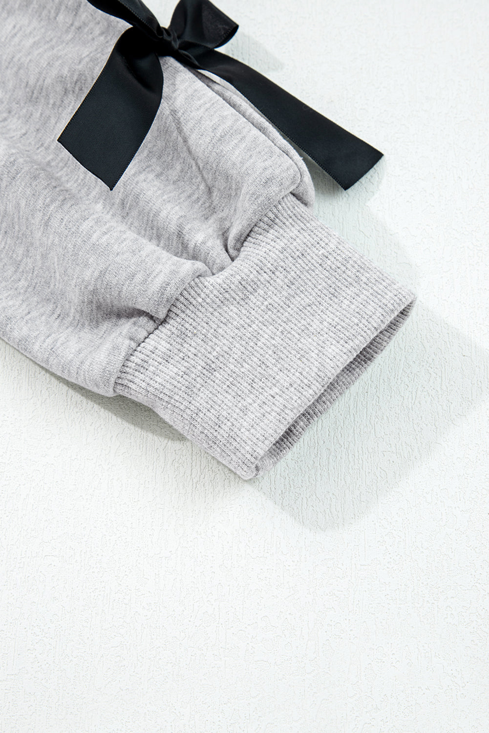 Light Grey Contrast Bow Applique Drop Sleeve Round Neck Sweatshirt eAura