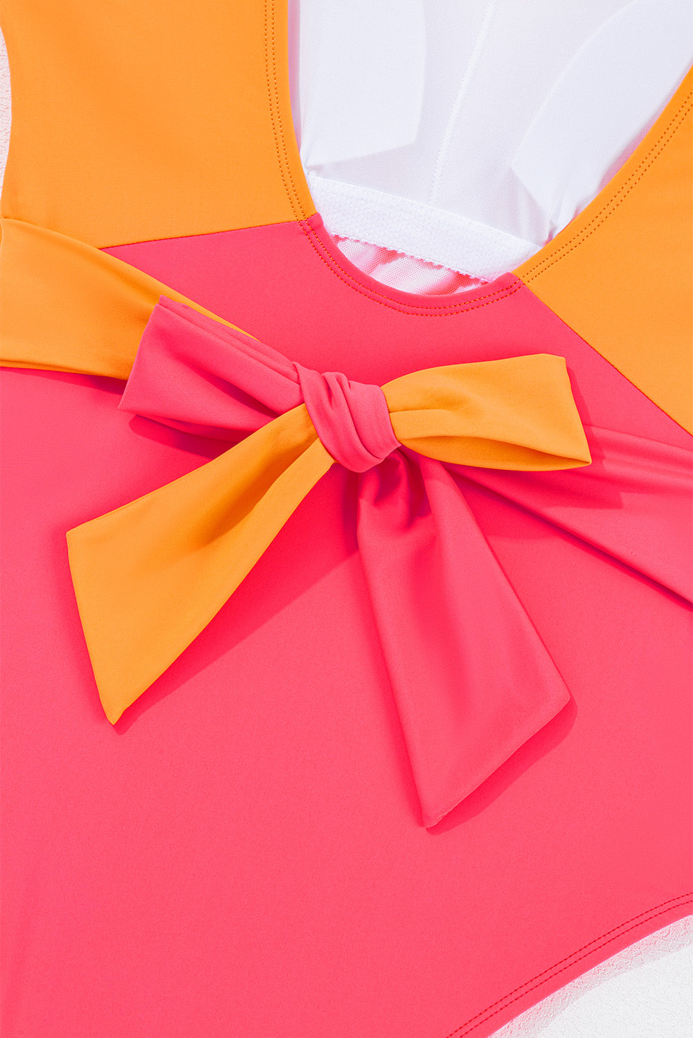 Vitality Orange Colour Block Ruffled Knotted Backless One Piece Swimsuit eAura