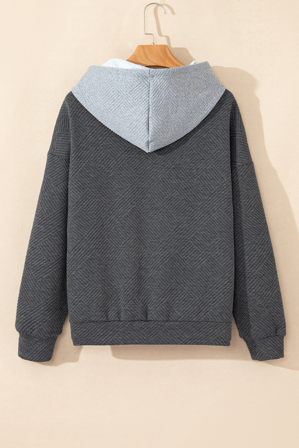 Pink Textured Colour Block Kangaroo Pocket Drop Shoulder Hoodie eAura