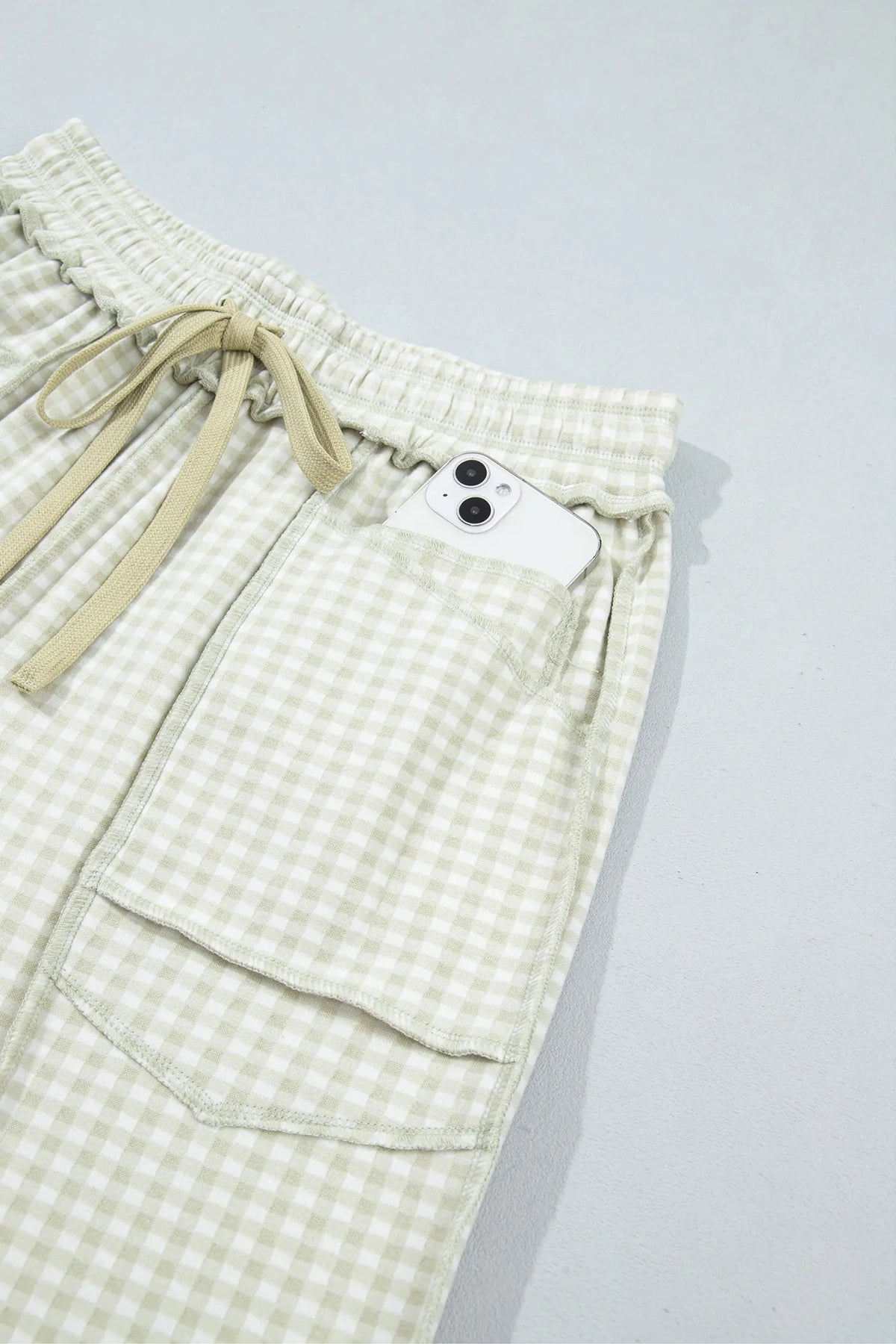 Plaid Contrast Trim Drawstring Elastic Waist Shift Pants – Green