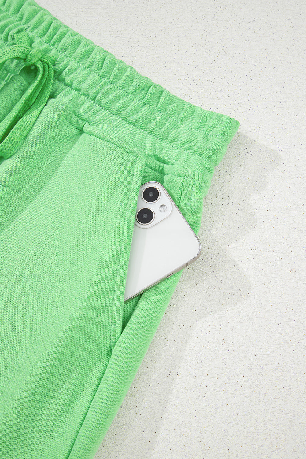 Light Green French Terry Drawstring Mini Skort with Pockets eAura