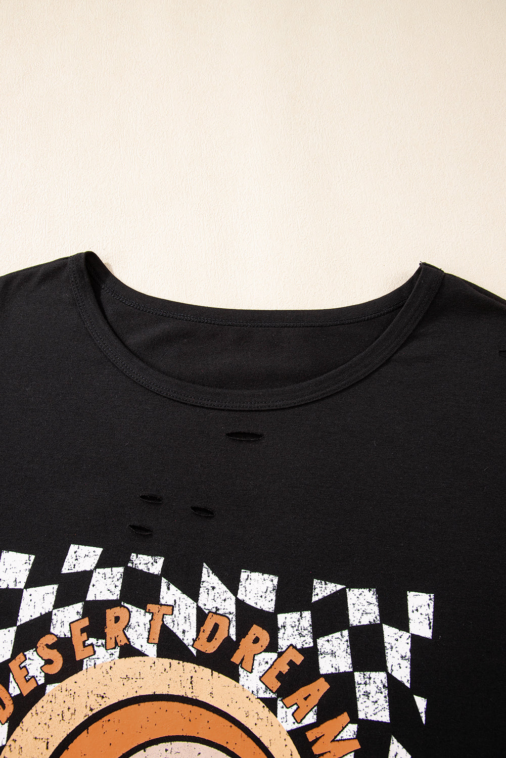 Black Checkerd DESERT DREAMS Printed Ripped Plus Size Tee BB Fashion Outlet