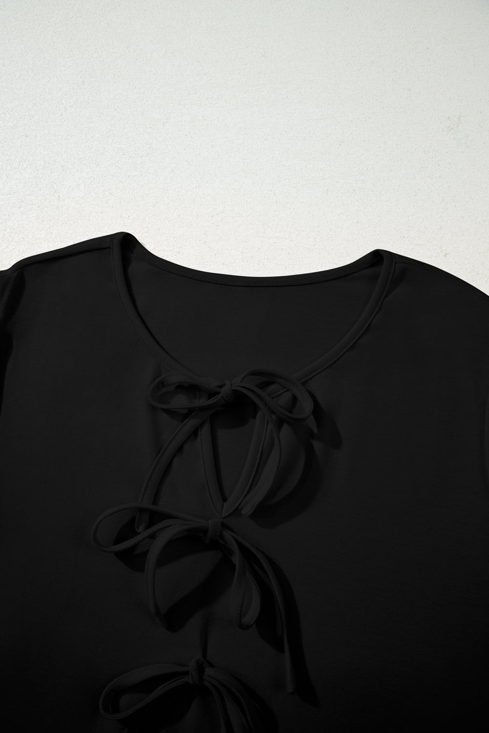 Solid Color Bow Tie Front Long Sleeve Plus Size Peplum Blouse – Black