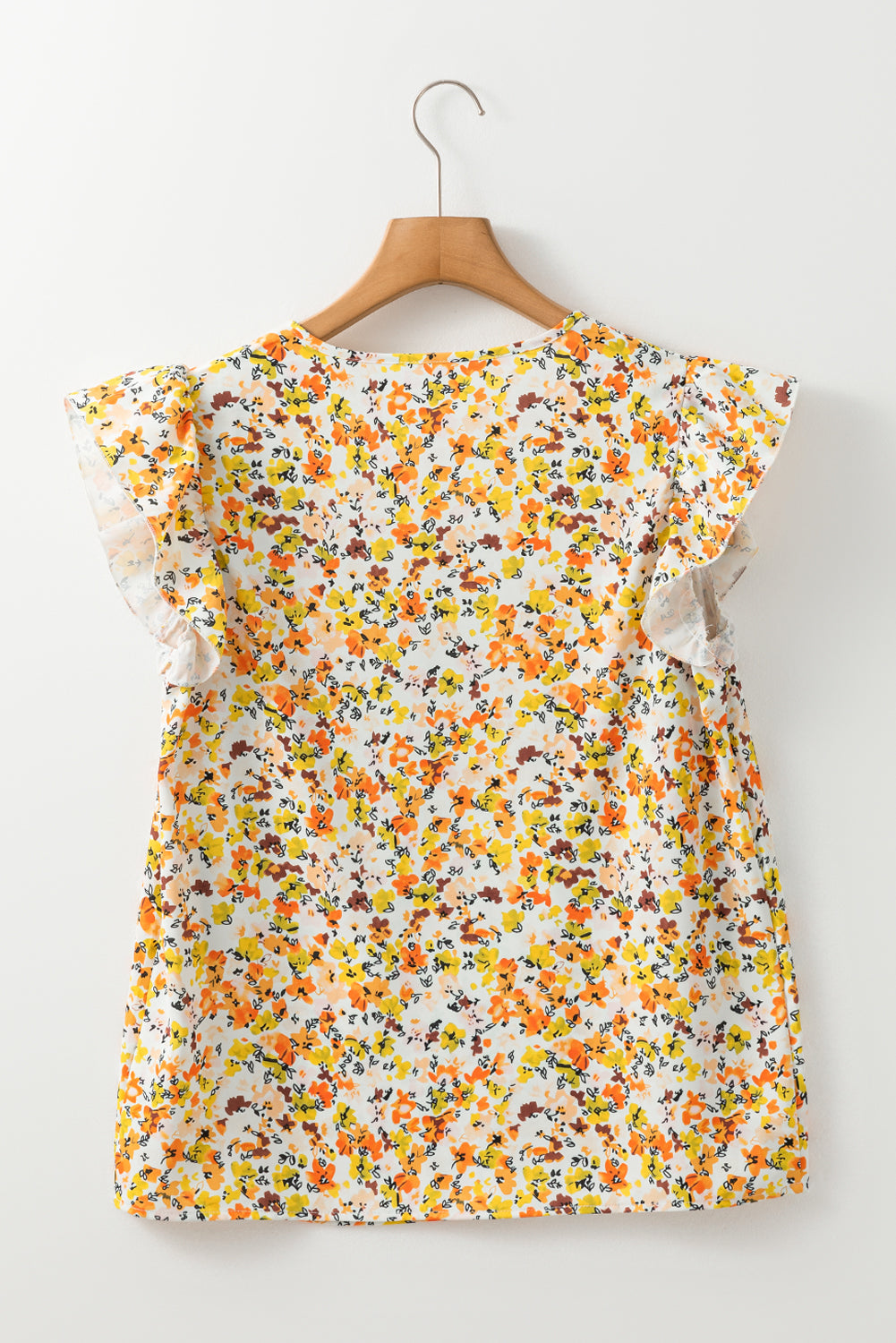 Green Floral Print Ruffled Sleeveless V Neck Tank Top eAura