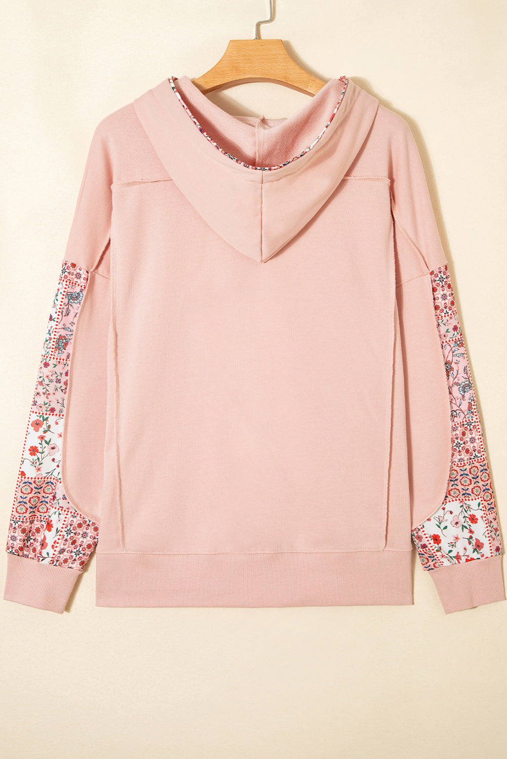 Mix Floral Patchwork Side Slit Drawstring Hoodie eAura