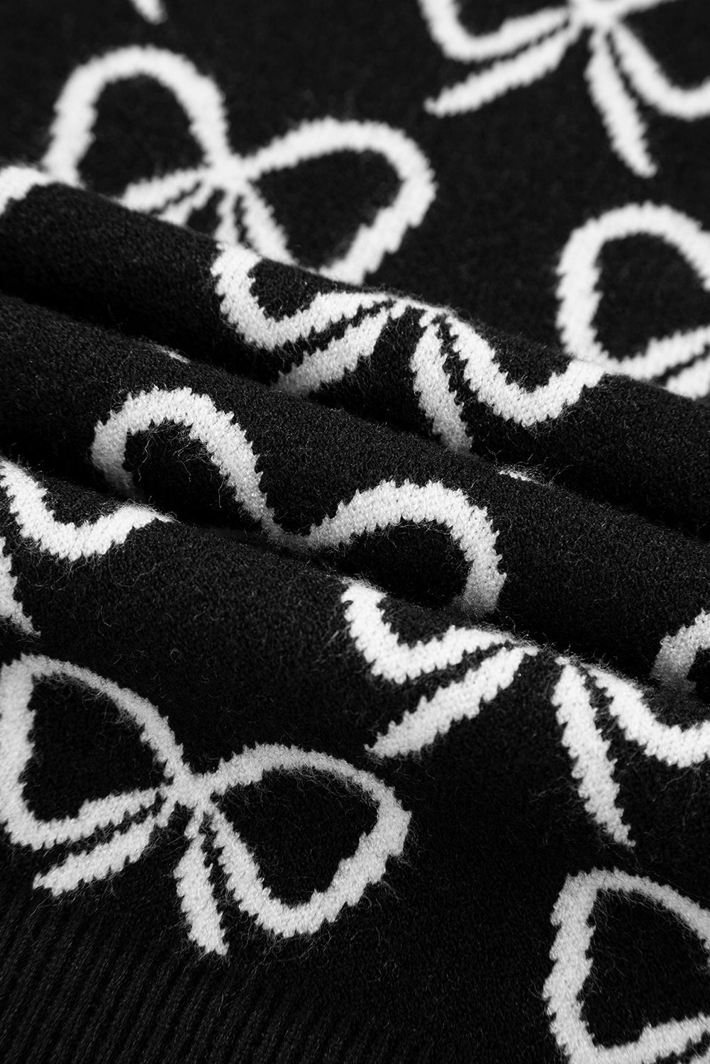 Bow Pattern Drop Shoulder Zipped Collar Sweater - eAura