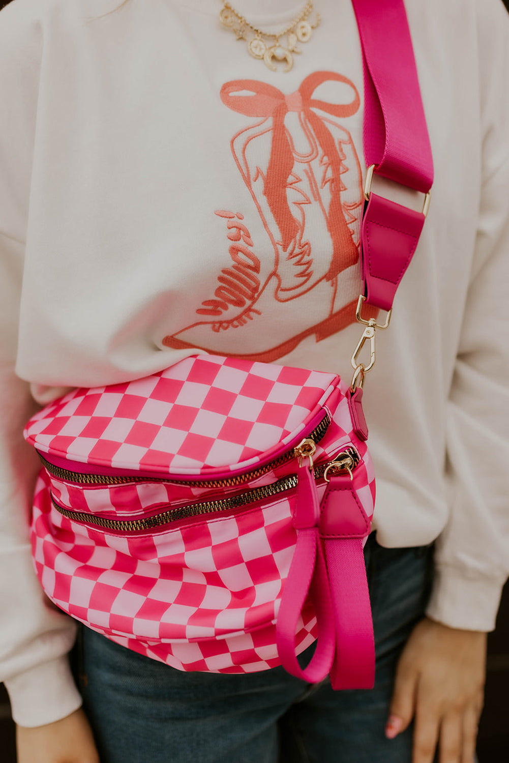 Print Wide Strap Large Crossbody Bag