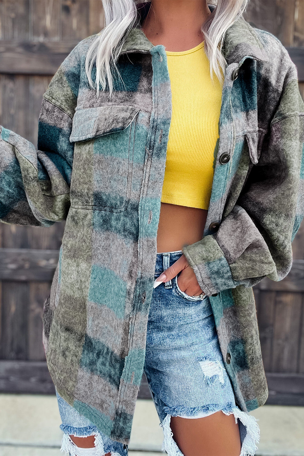 MultiColour Brushed Plaid Pocketed Oversize Shacket eAura