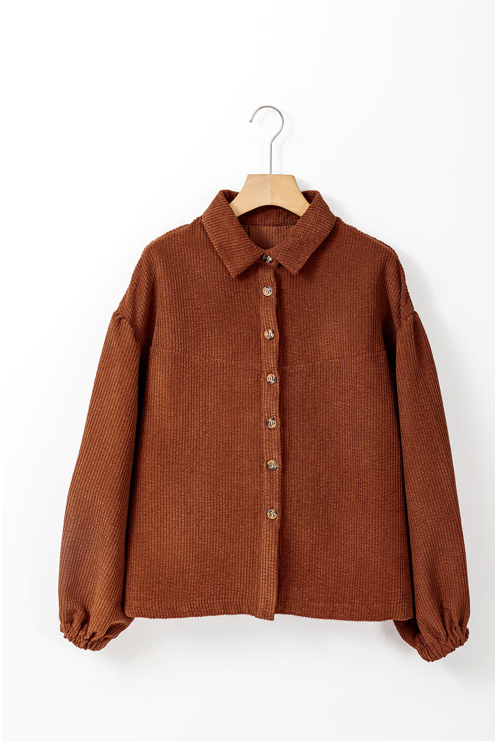 Coffee Textured Corduroy Puff Sleeve Shacket eAura