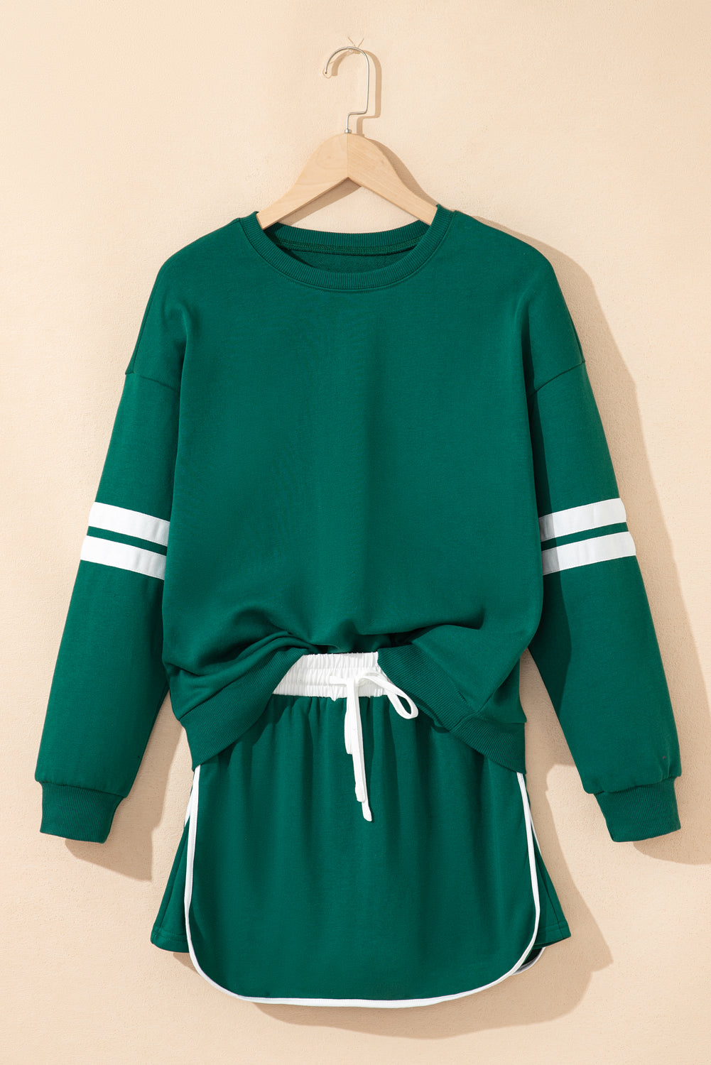 Varsity Stripe Detail Drop Shoulder Pullover Mini Skort Co-ord Set - eAura