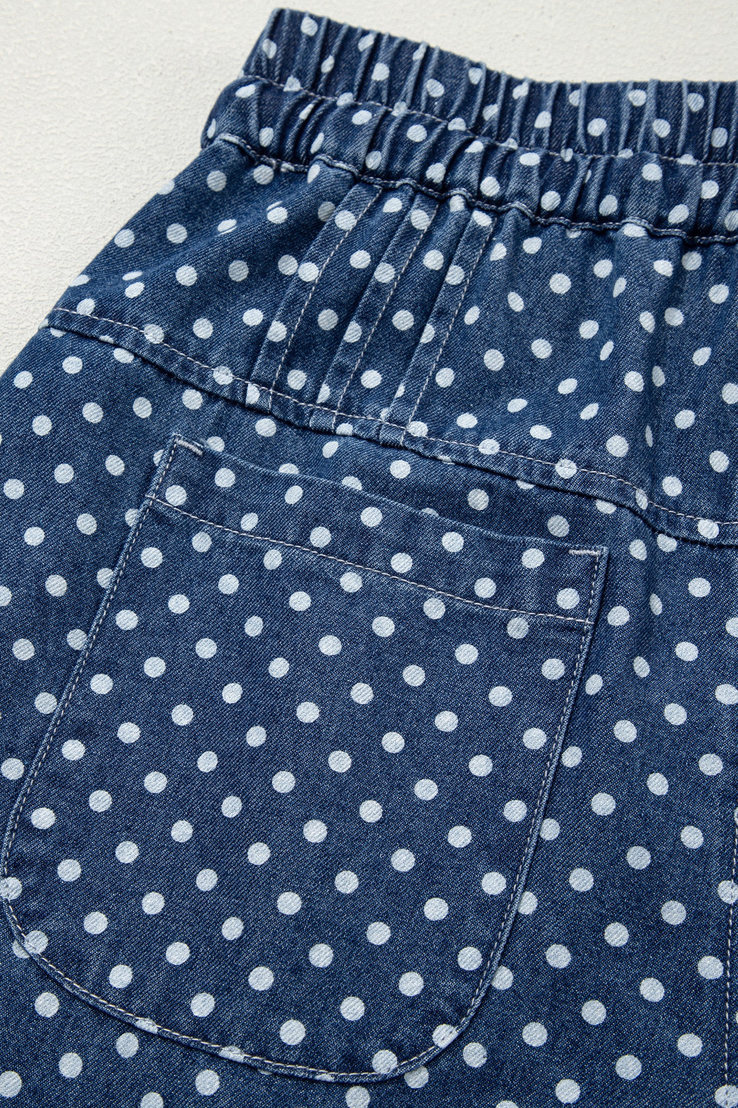 Sky Blue Polka Dot Print Button Pleated Detail Wide Leg Jeans – Light Blue