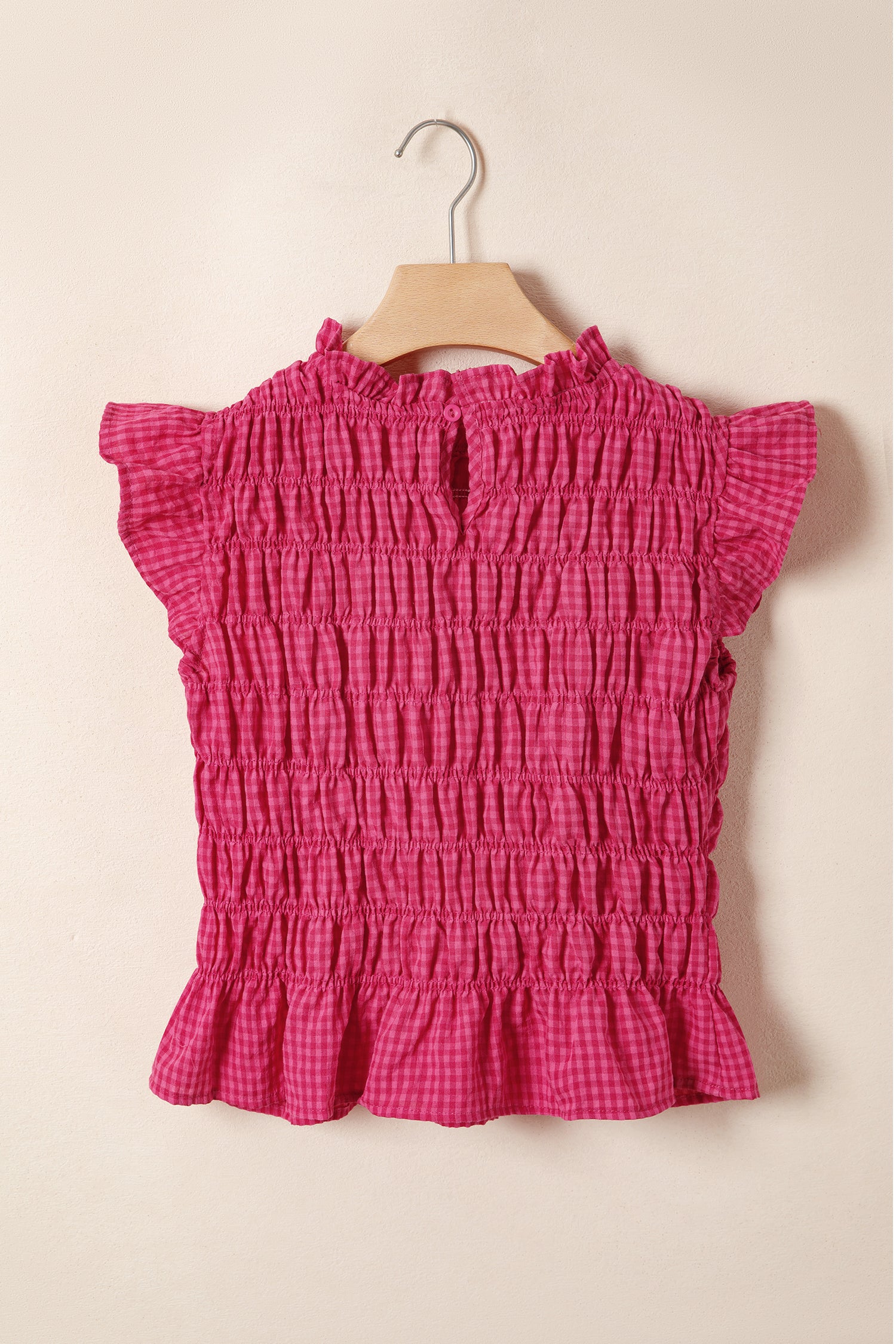 Plaid Shirred Ruffle Trim Tank Top – Red