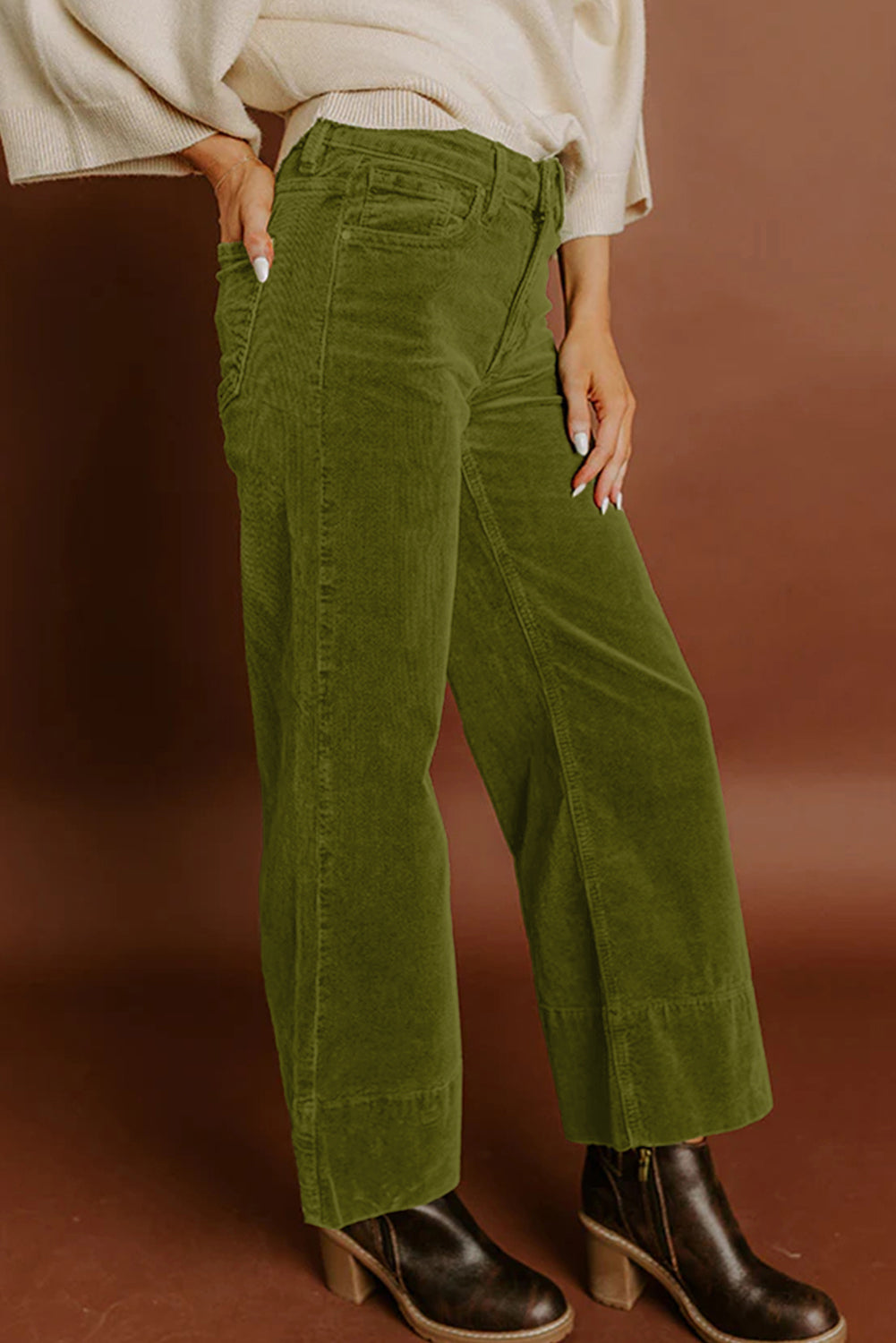 Soft Corduroy High Waist Wide Leg Trousers - eAura