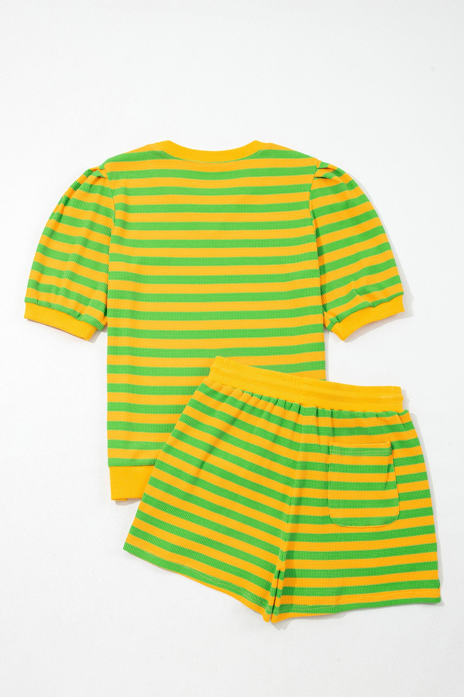 Puff Short Sleeve T Shirt Matching Shorts Set – Green Stripe