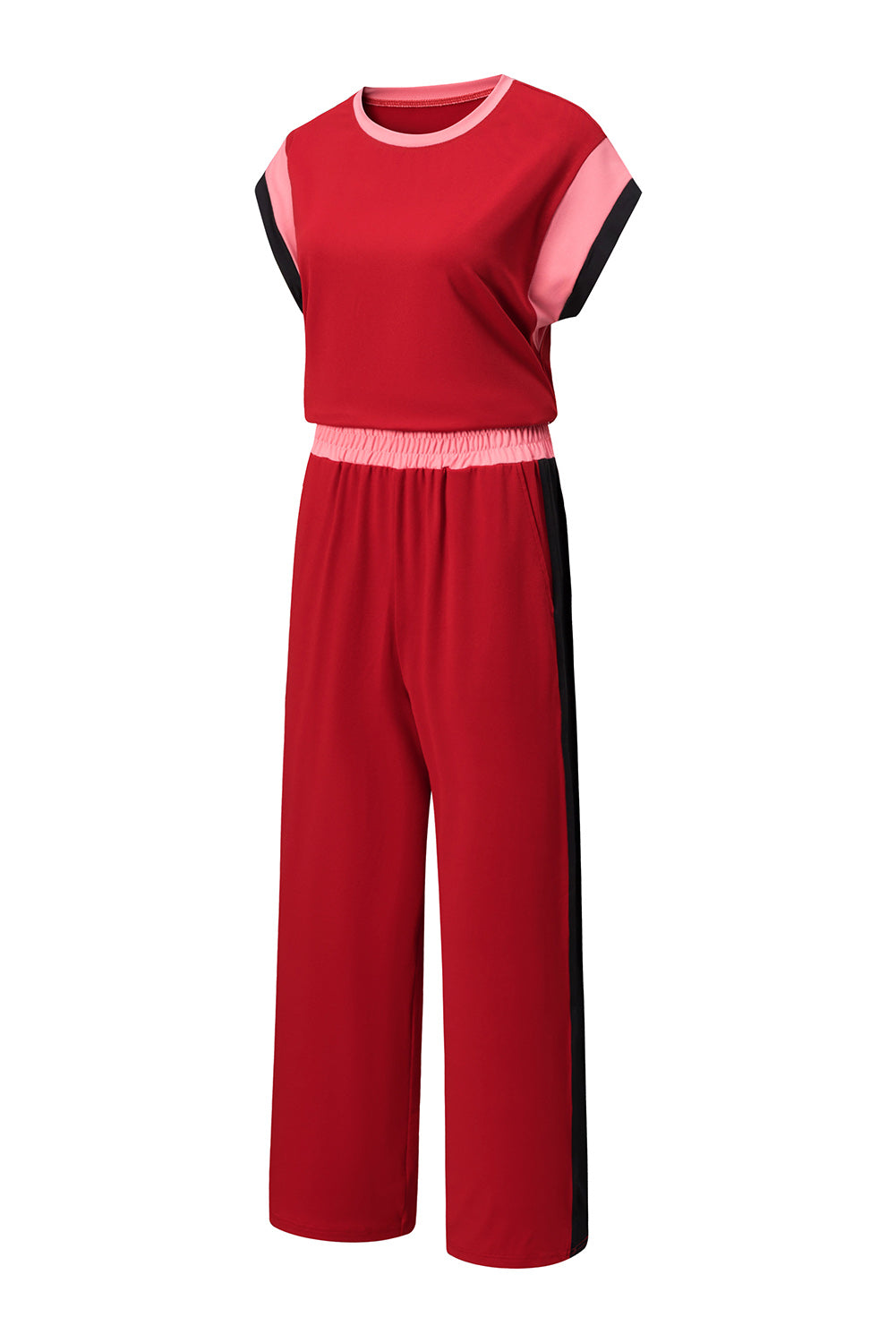 Colourblock Crop Tee & Wide Leg Trouser Two-Piece Set
