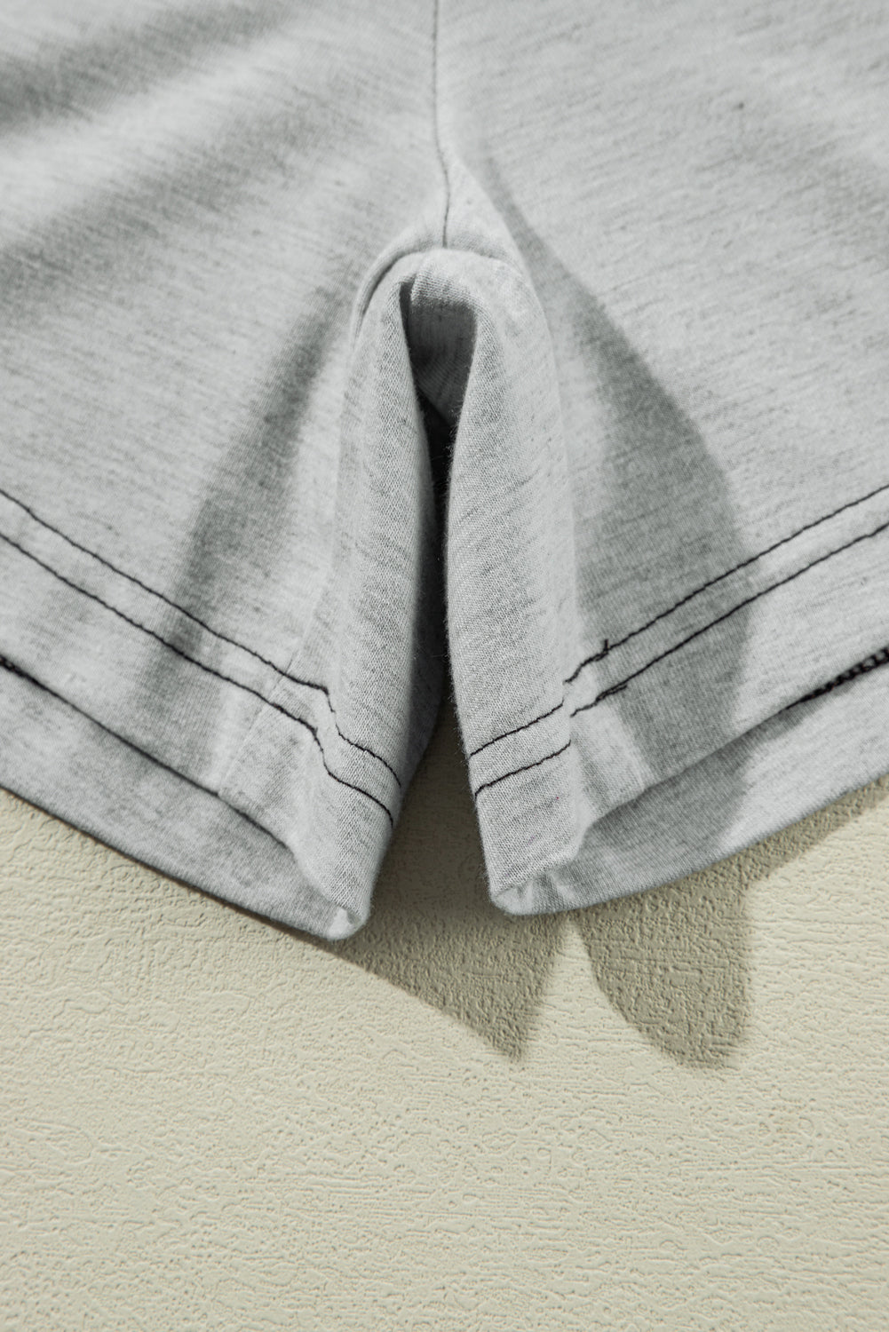 Grey Contrast Stitching Cuffed Sleeve Plus Shorts Set BB Fashion Outlet