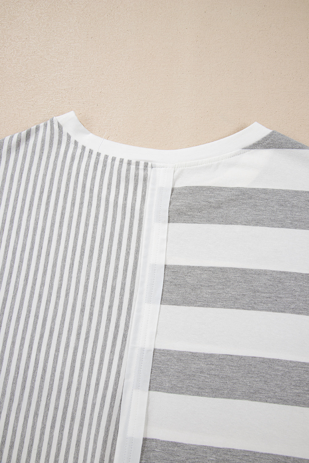 Grey Stripe Mixed Print Short Sleeve Top and Pocketed Shorts Set eAura