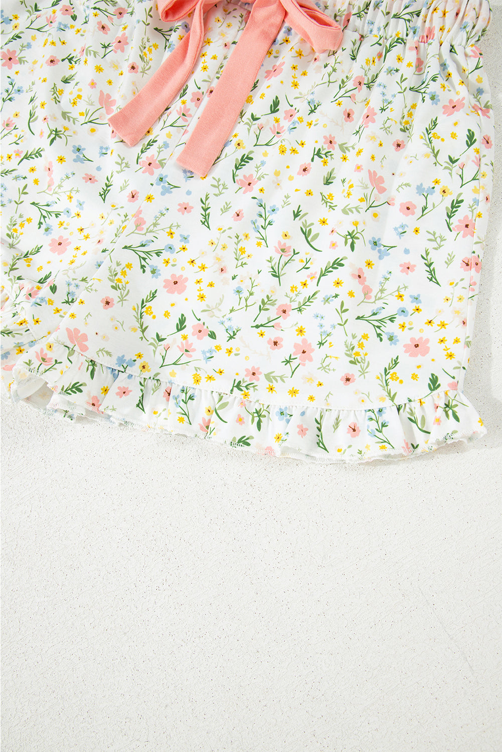 White Floral Print Contrast Pipping Short Pyjamas Set eAura