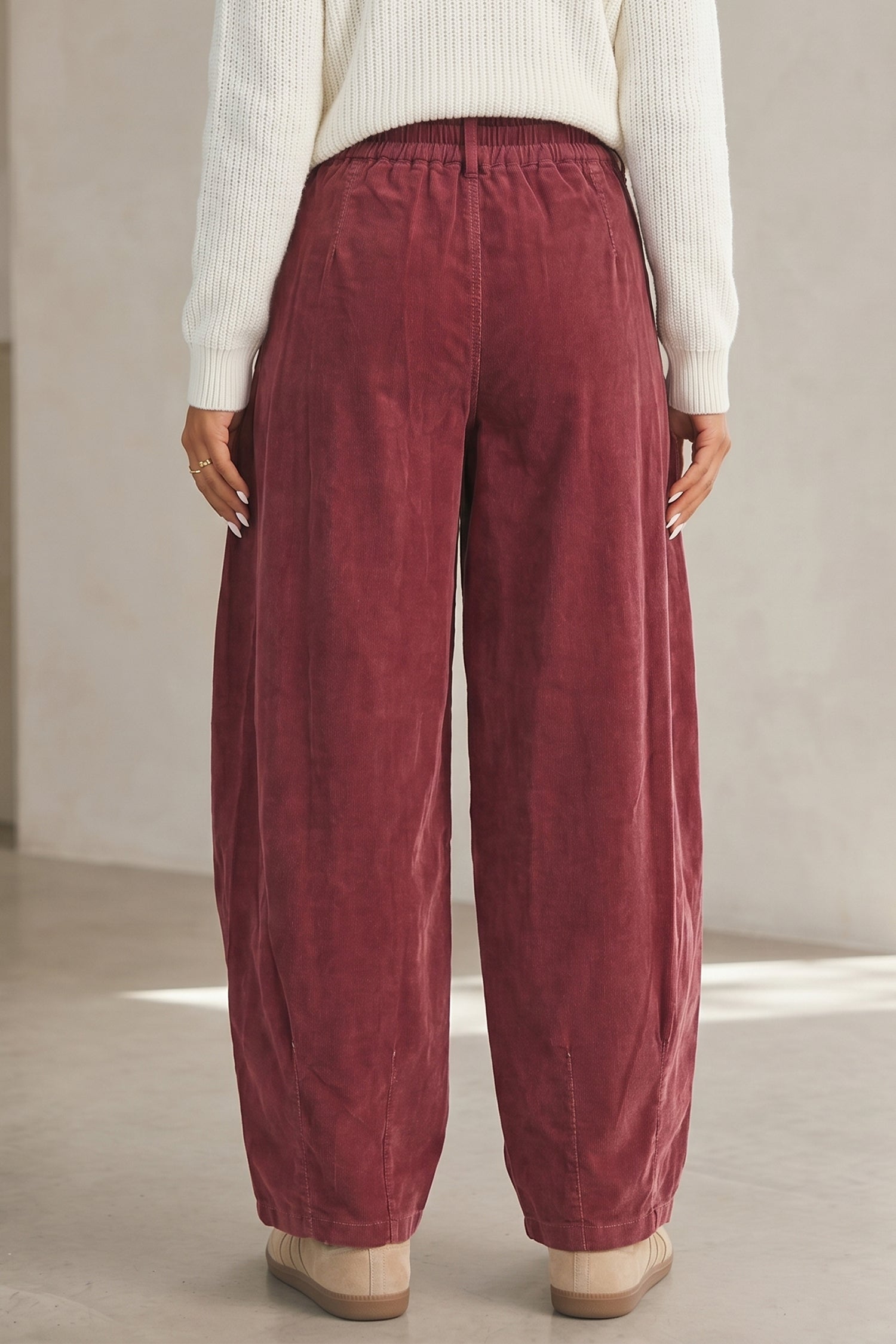 Elastic Waist Drawstring Corduroy Casual Pants – Racing Red