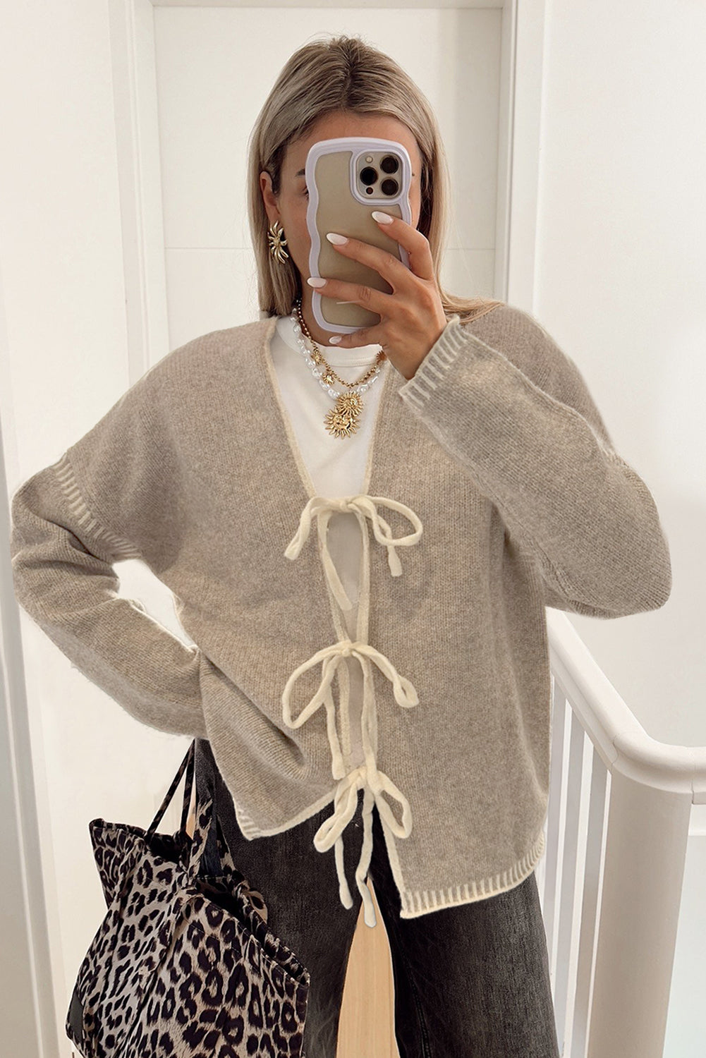Tied Front Drop Shoulder Chunky Casual Cardigan eAura
