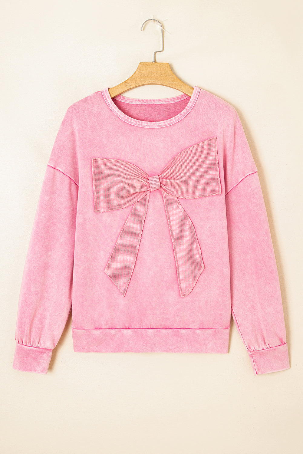 Mineral Wash Big Bow Patchwork Pullover Sweatshirt eAura