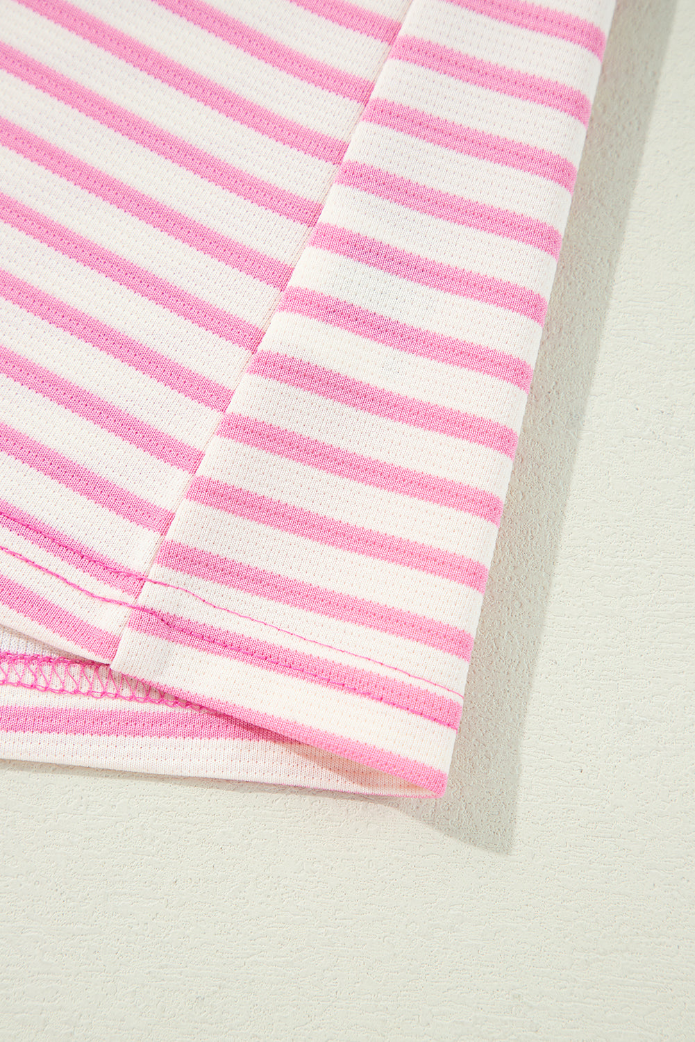 Pink Stripe Ruffled V Neck Cap Puff Sleeve Top eAura