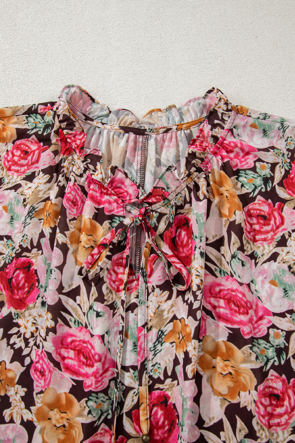 Pink Floral Print Crew Neck Short Sleeve Shift Blouse eAura