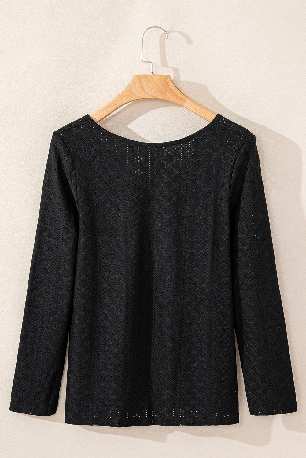 Black Floral Lace Splicing Eyelet Long Sleeve Top eAura