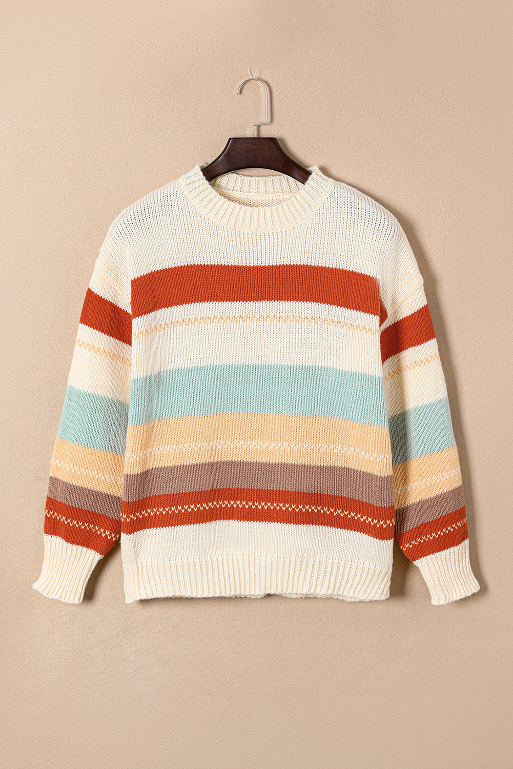 Crew Neck Drop-shoulder Striped Colour Block Sweater eAura