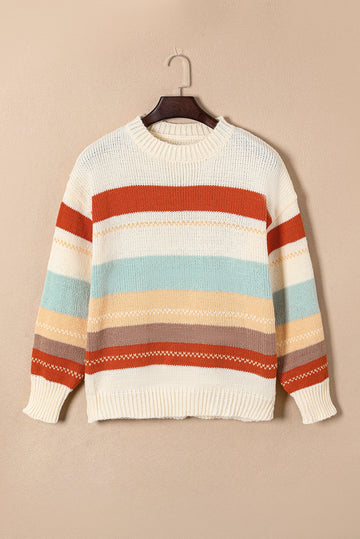Striped Drop Shoulder Knit Sweater - Sweaters & Cardigans/Sweaters