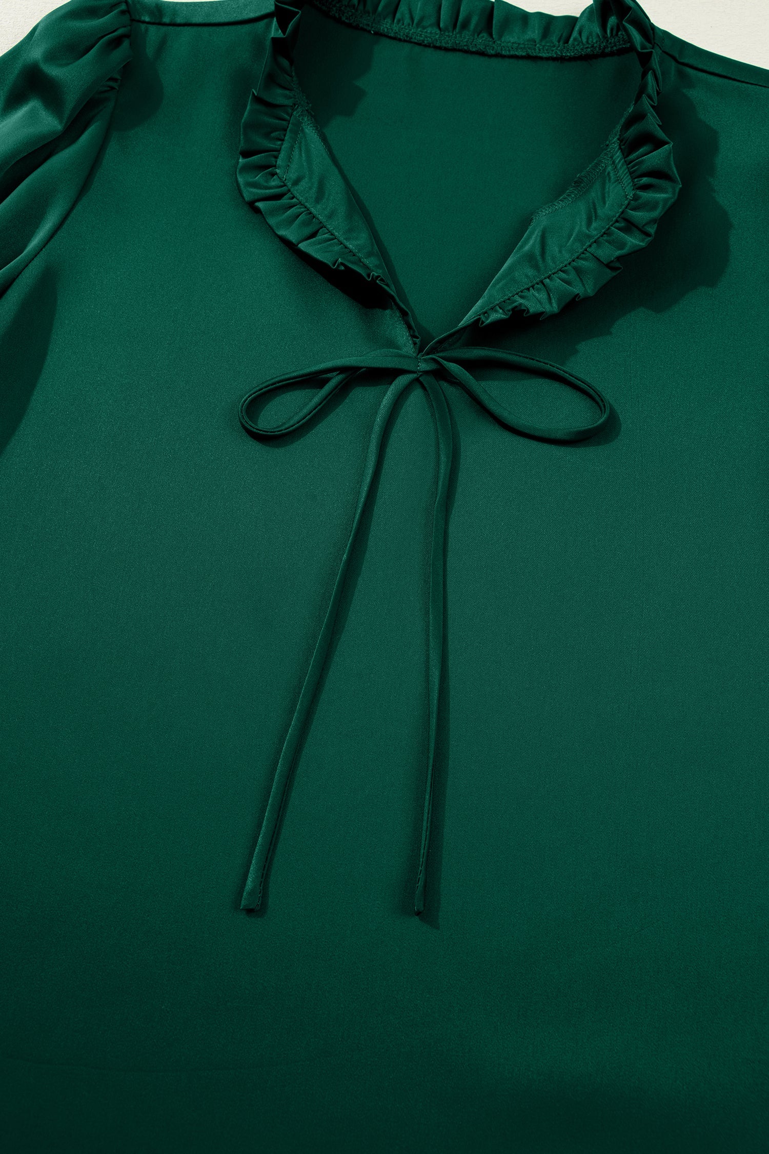 Frilled V-Neck Bow Detail 3/4 Sleeve Blouse - eAura