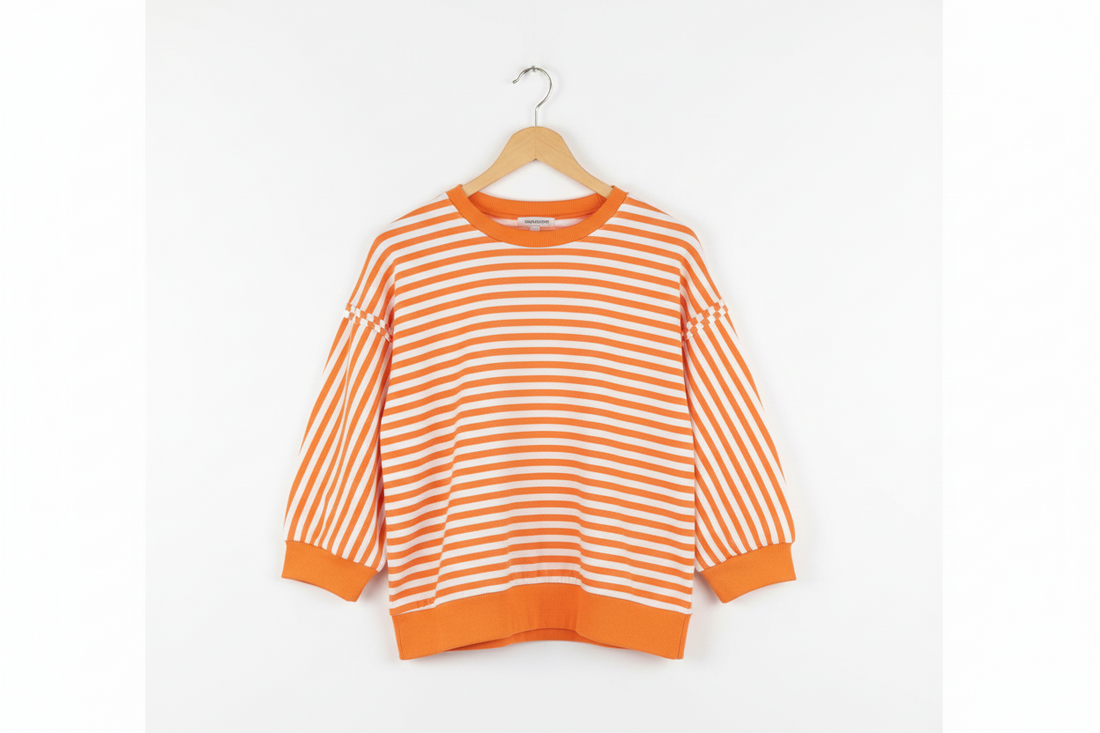 3/4 Sleeve Exposed Seam Pullover Boxy Top - Tops/Tops & Tees