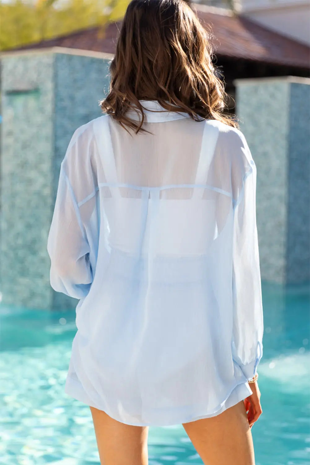 Sheer Tunic & Drawstring Shorts 2-Piece Swim Cover-Up Set