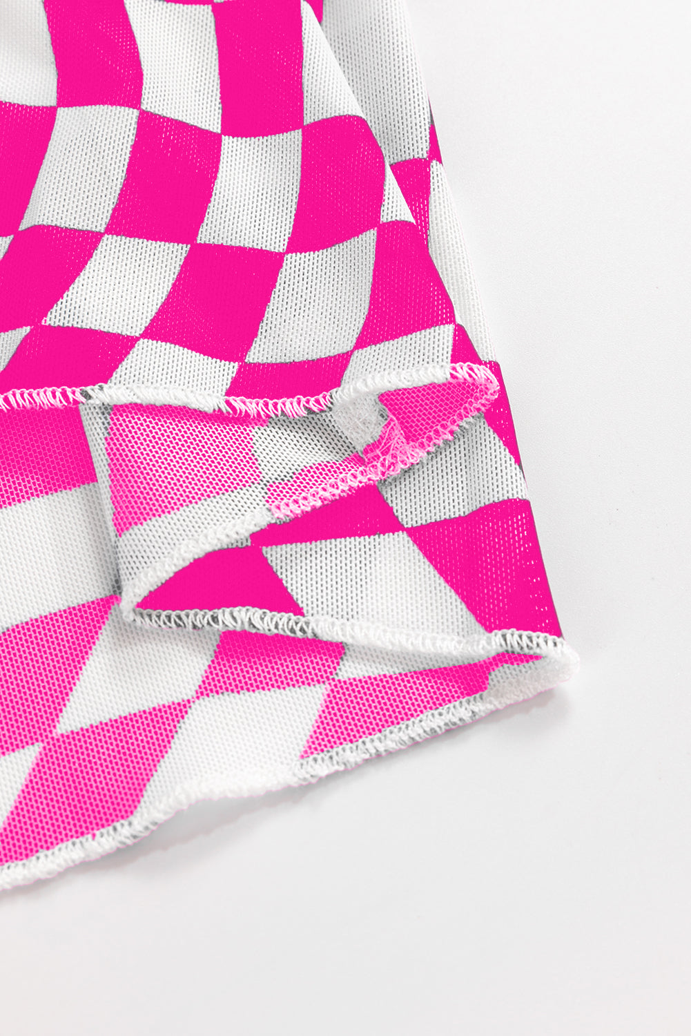 Checkered Pattern Mesh Mock Neck Long Sleeve Top - eAura