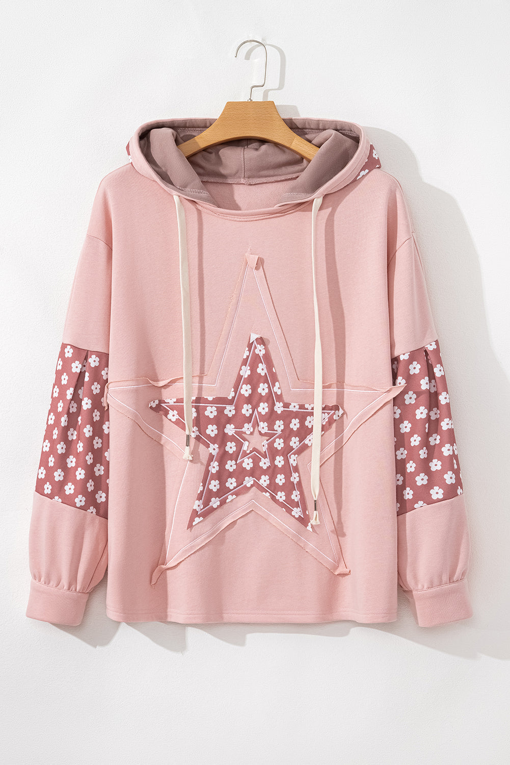 Delicacy Star Patch Graphic Floral Colour Block Drawstring Plus Size Hoodie BB Fashion Outlet