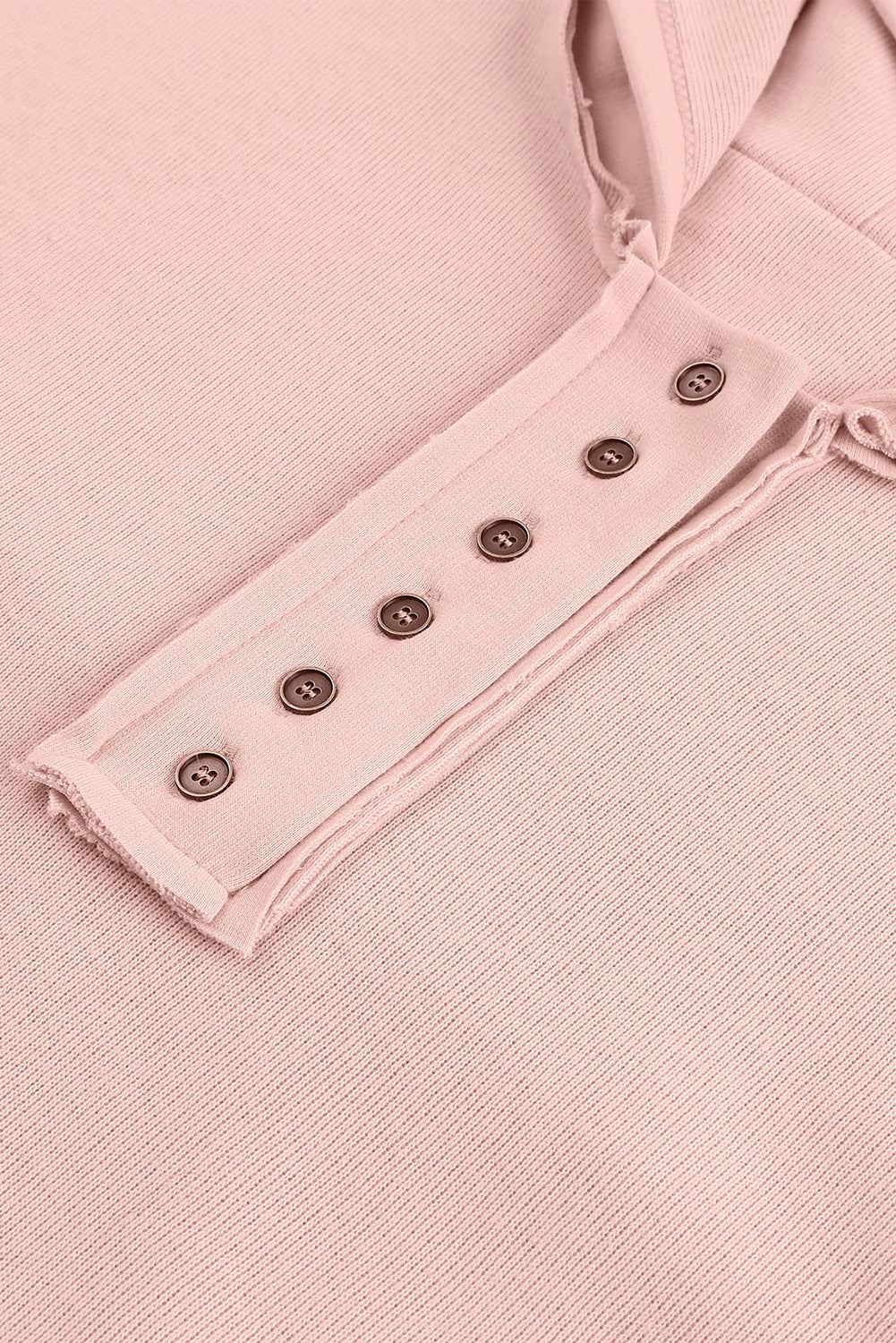Pink Casual Button Solid Patchwork Trim Hoodie eAura
