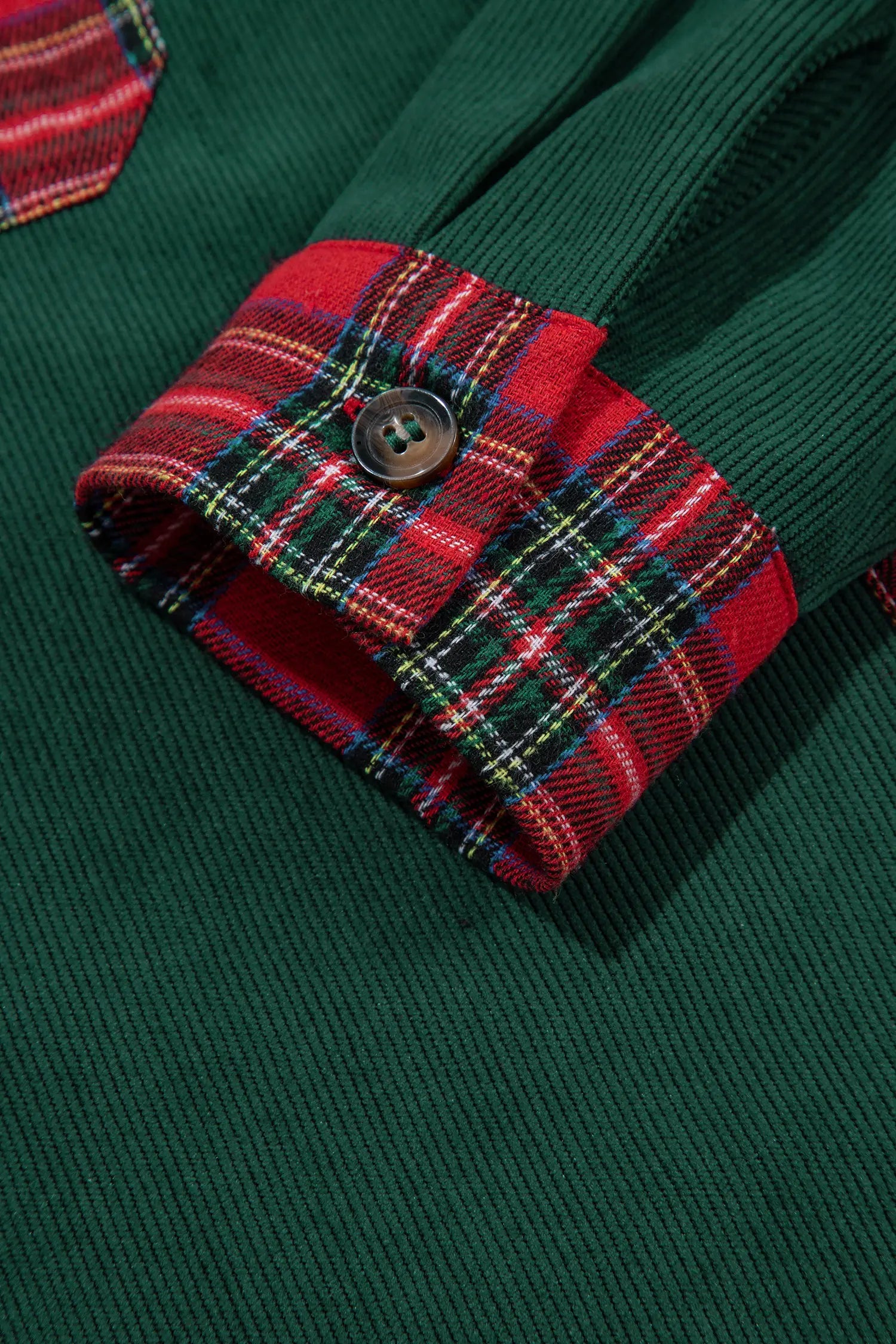Blackish Green Plaid Pocket Button Long Sleeve Shift Shacket