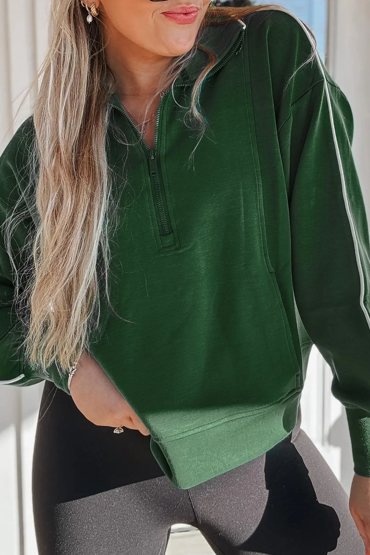 High Neck Zip-Up Loose Fit Sweatshirt