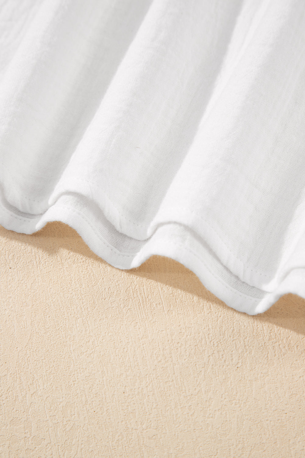 White Lace Crochet Textured Button Back V Neck T Shirt eAura