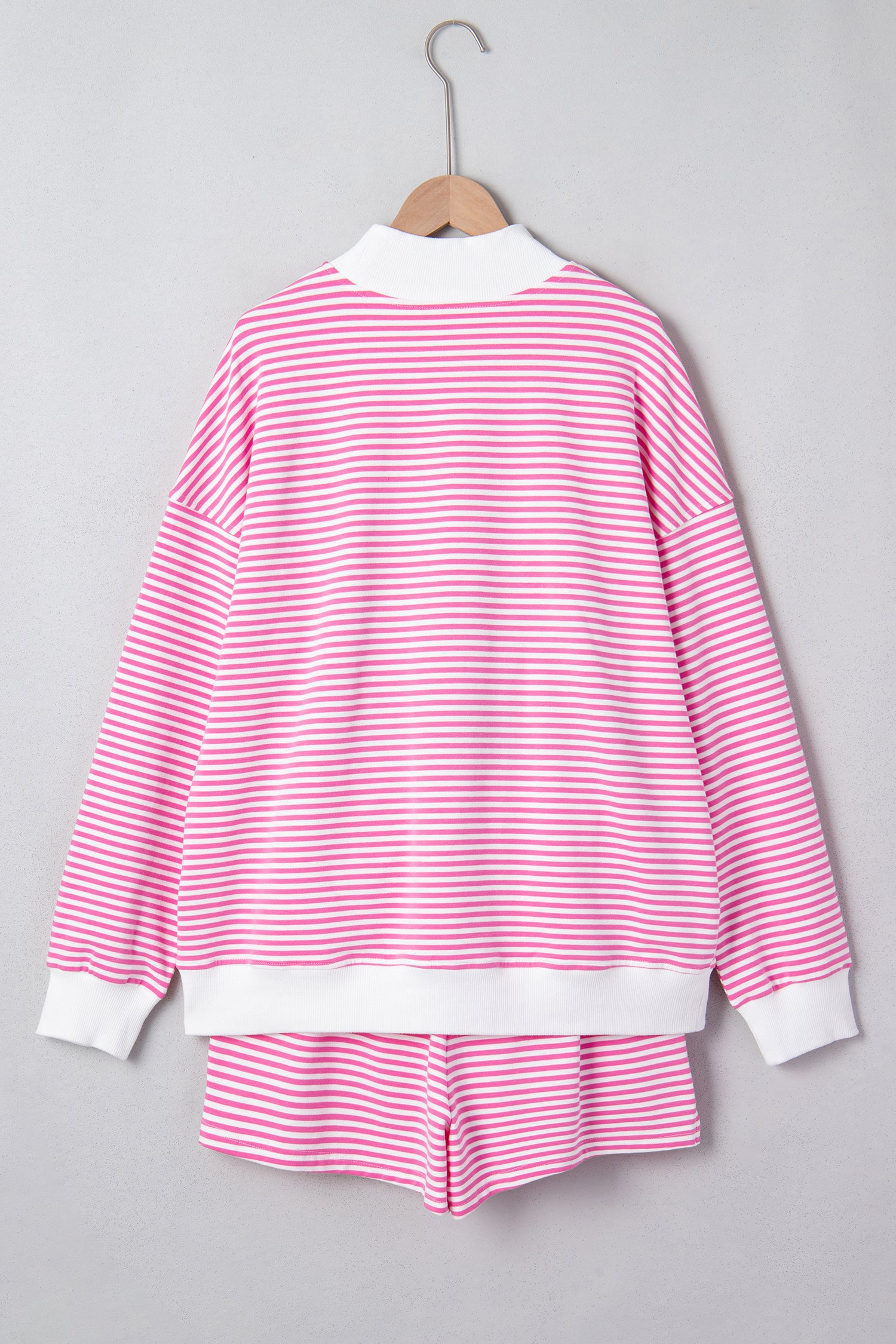 Stripe Oversize Mock Neck Sweatshirt and Shorts Set