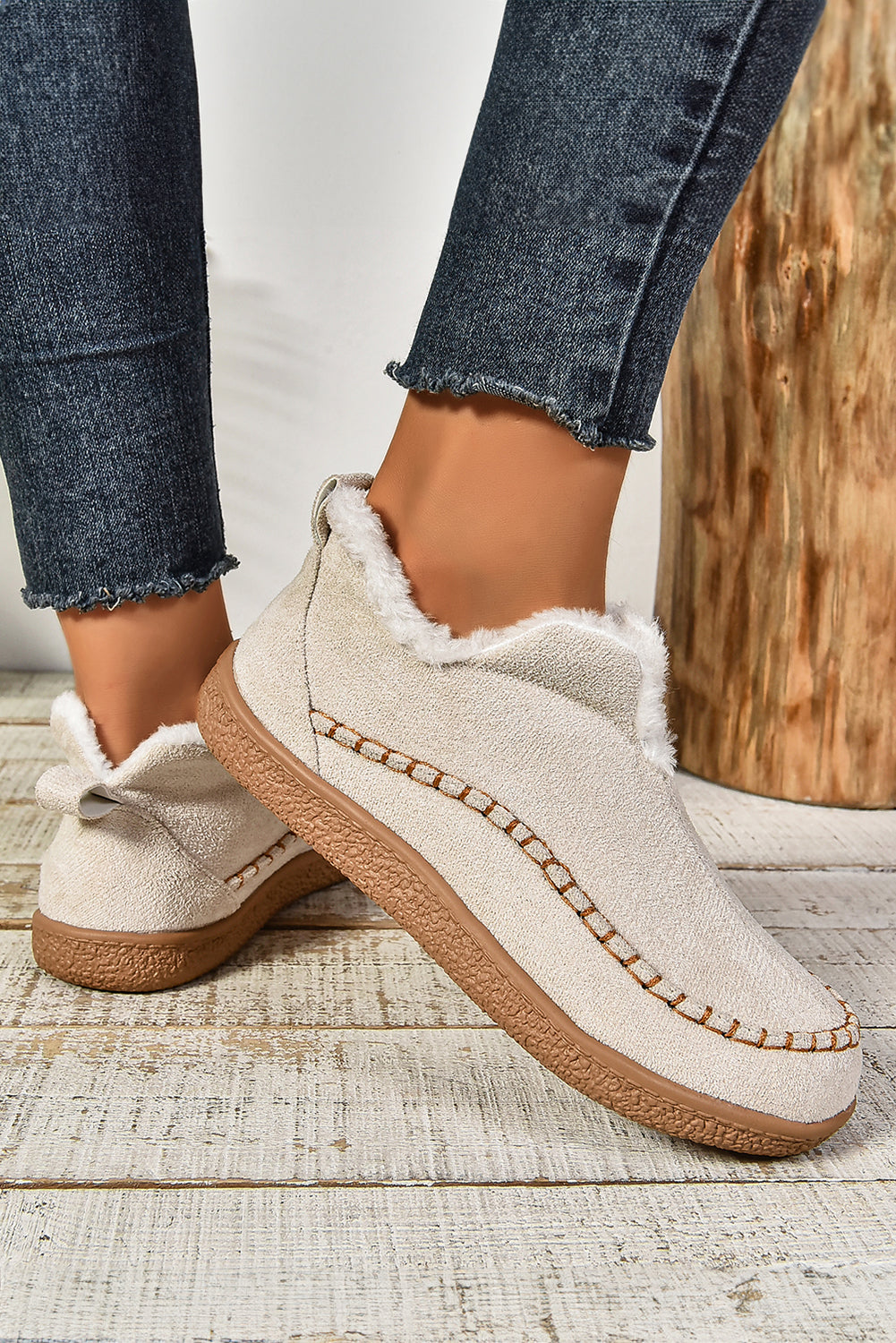 White Suede Fleece Lined Winter Snow Boots - eAura