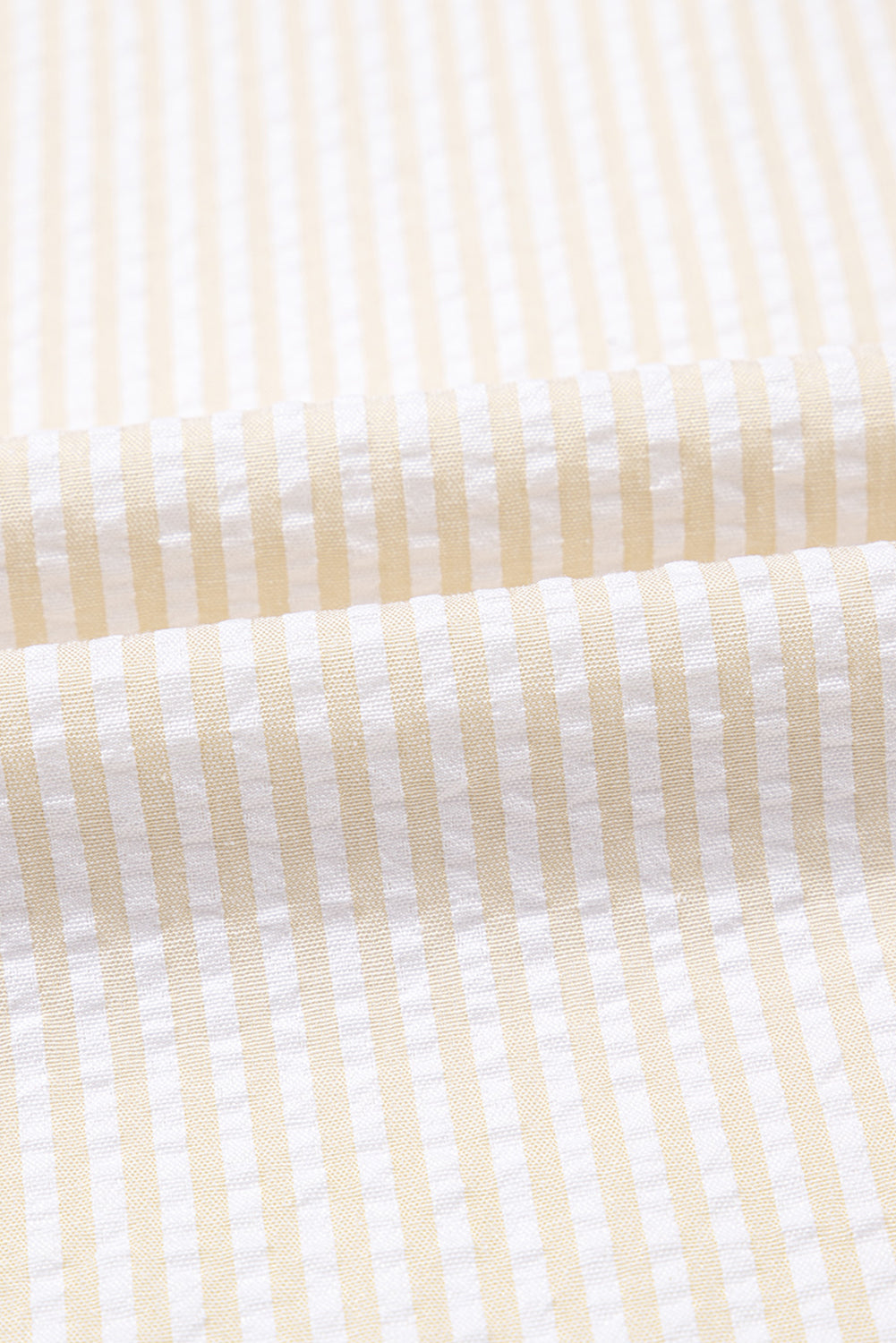 Beige Stripe Seersucker Contrast Round Neck Puff Sleeve T-Shirt Dress eAura