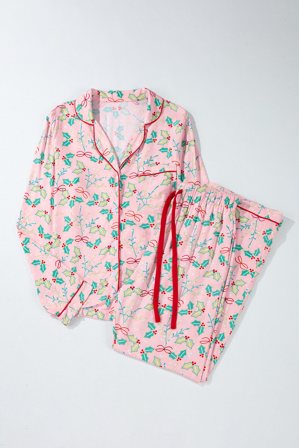 Multicolour Floral Holly Print Christmas Pyjama Set eAura