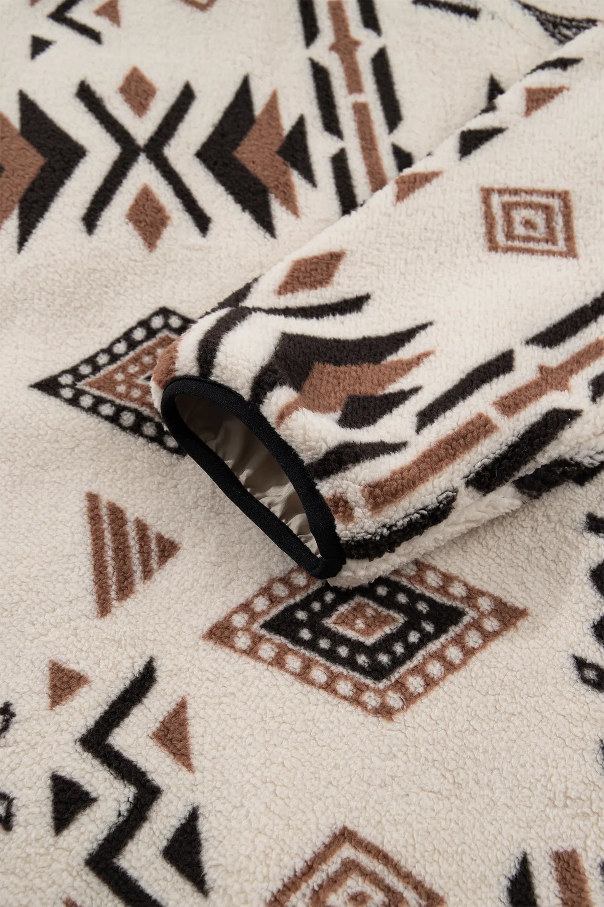Geometric Print Long Sleeve Shirt Collar Zip-up Placket Binding Tape Jacket – Beige