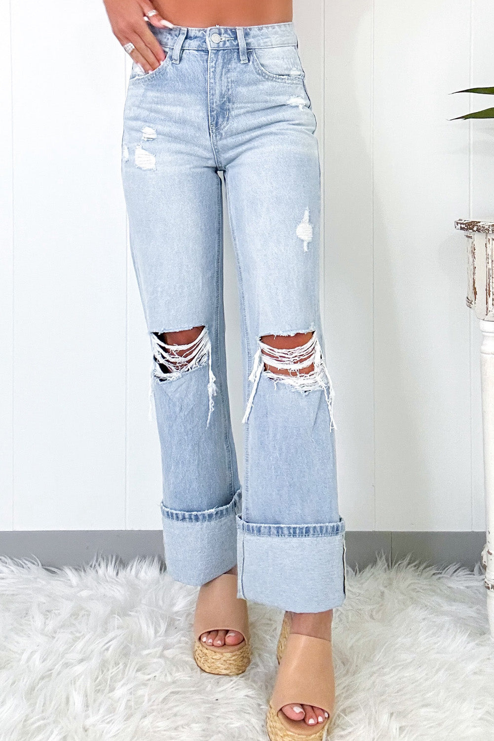 Beau Blue Light Wash Distressed Flare Jeans Beagle Boutique Fashion Outlet